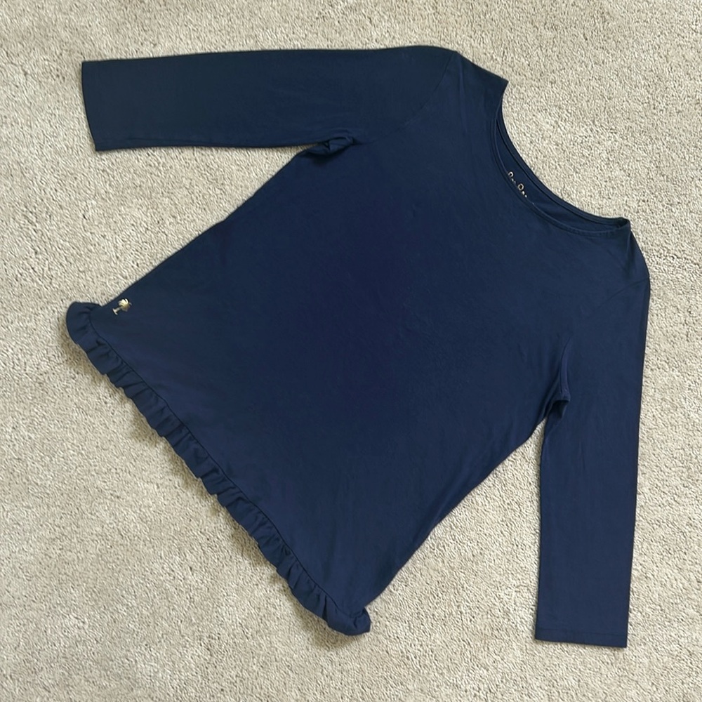 Lilly Pulitzer | Navy Gold 3/4 Sleeve Girl Top | L 8/10